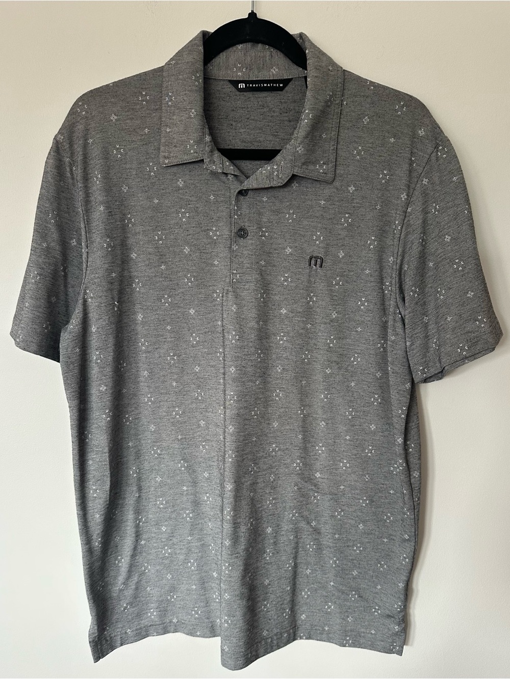 Travis Mathew Heather Gray Geo Print Performance Polo Golf Top L Gorpcore